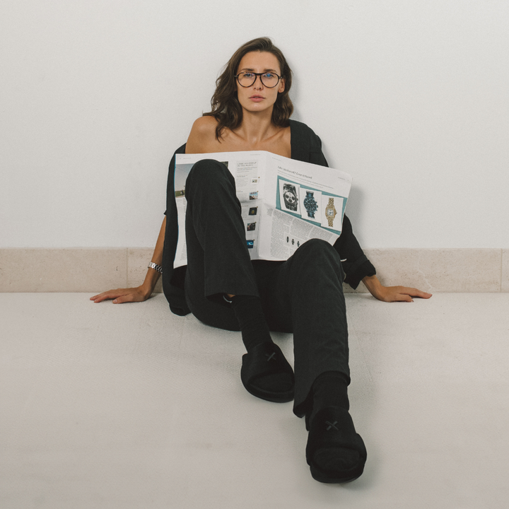 Women's Black Velvet House Slide