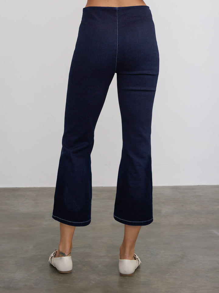 Denim Crop Flare Pant - Navy