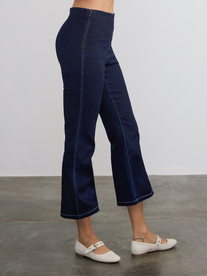 Denim Crop Flare Pant - Navy