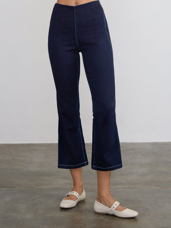 Denim Crop Flare Pant - Navy