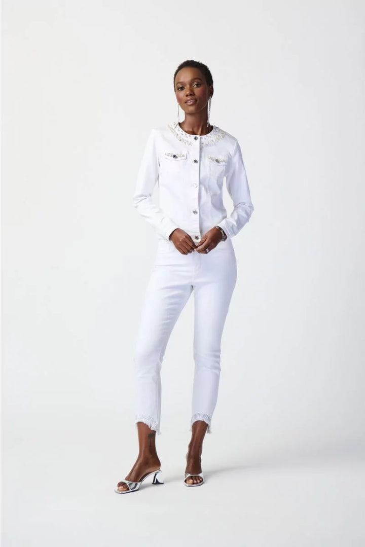 Vanilla Denim Jacket with Embellished Pockets