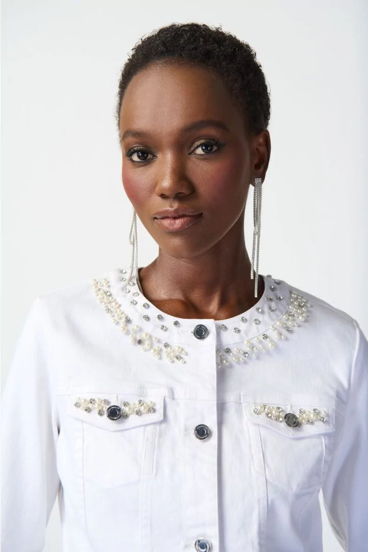 Vanilla Denim Jacket with Embellished Pockets