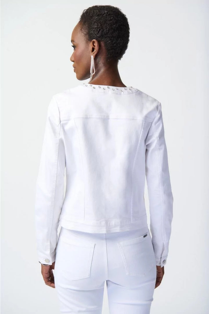 Vanilla Denim Jacket with Embellished Pockets