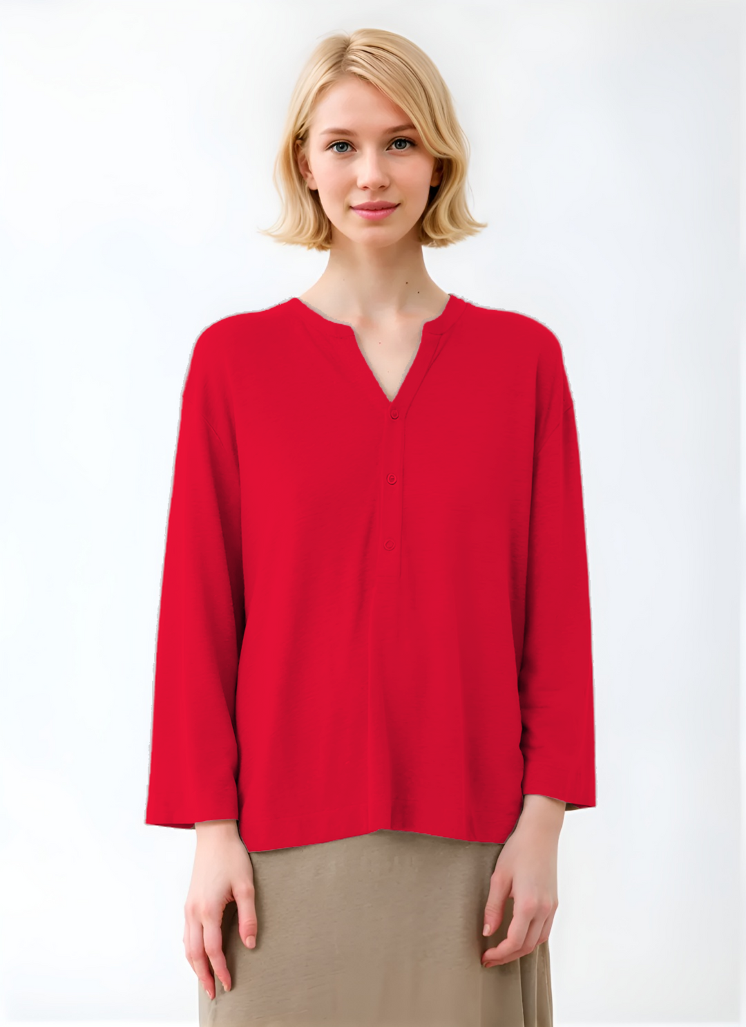 3/4 Sleeve with Linen Seraph Neckline Shirt - Tomate