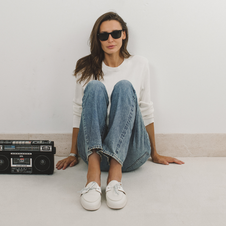 Women's White Pebbled Leather Barca Yacht Loafer