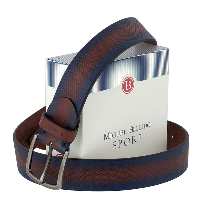 Genuine Leather Belt - Brown / Blue