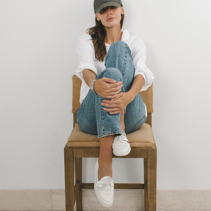 Women's White Pebbled Leather Barca Yacht Loafer