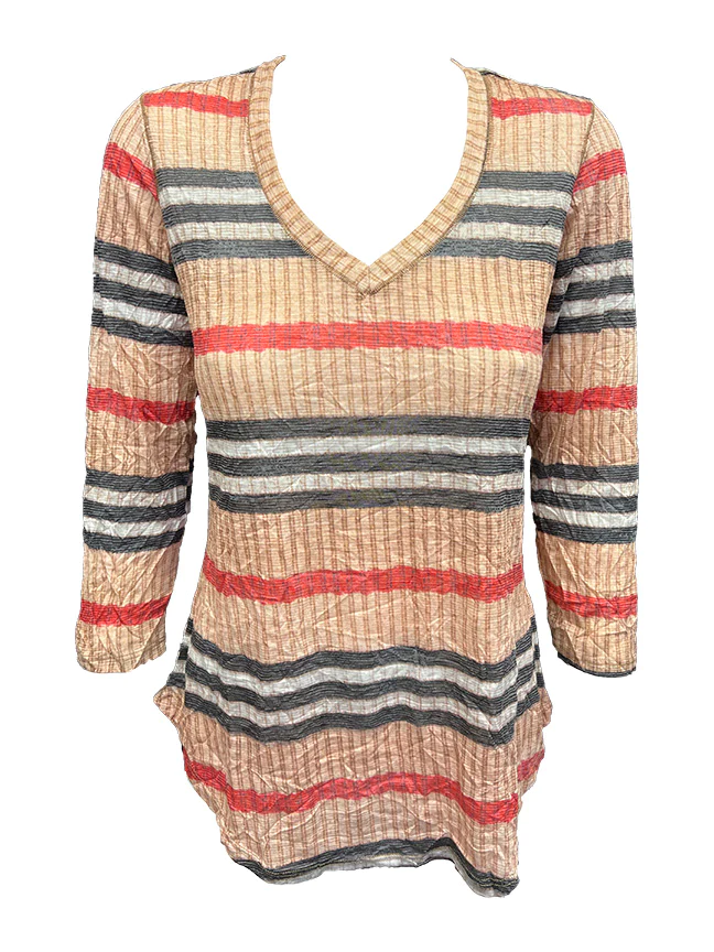 Crushed 3/4 Sleeve Camel V-Neck
