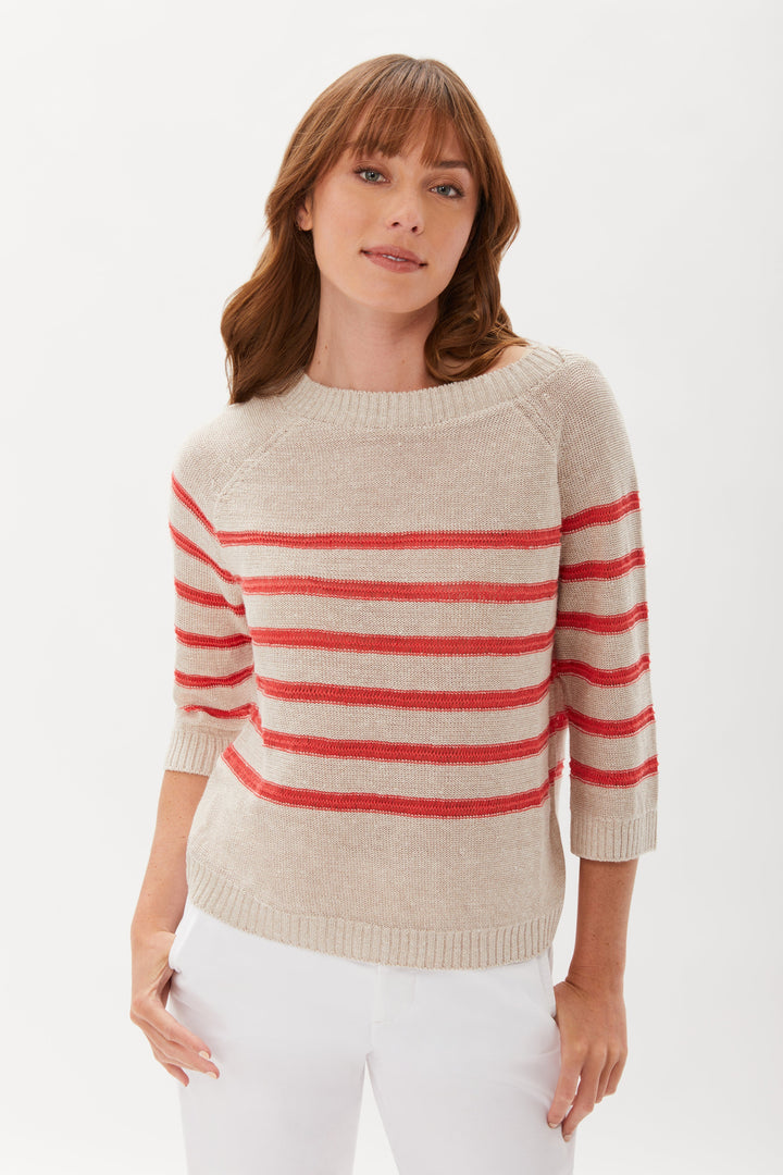 Open Stitch Breton Stripe Sweater - Natural/Poppy