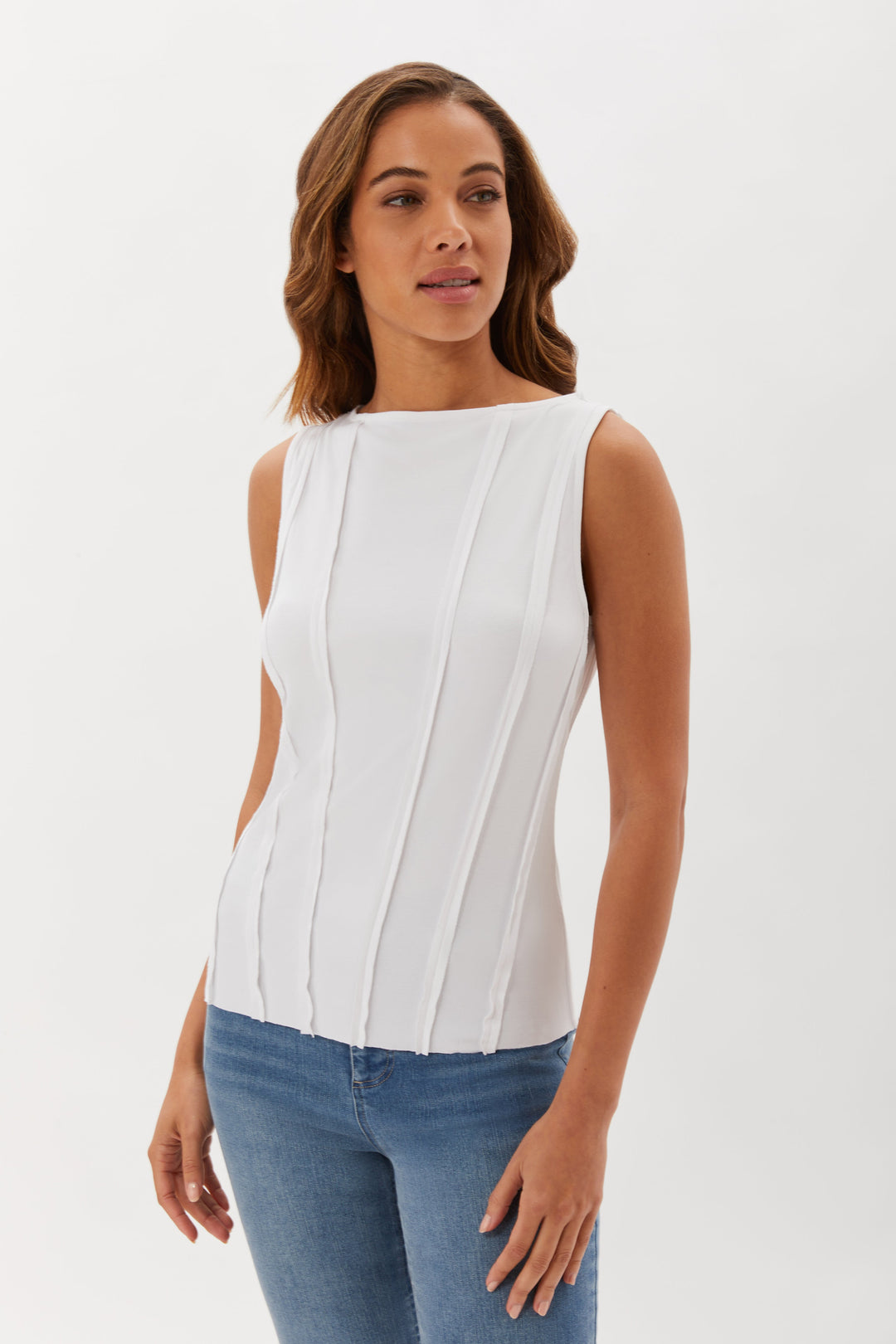 Exposed Seam Knit Shell - White