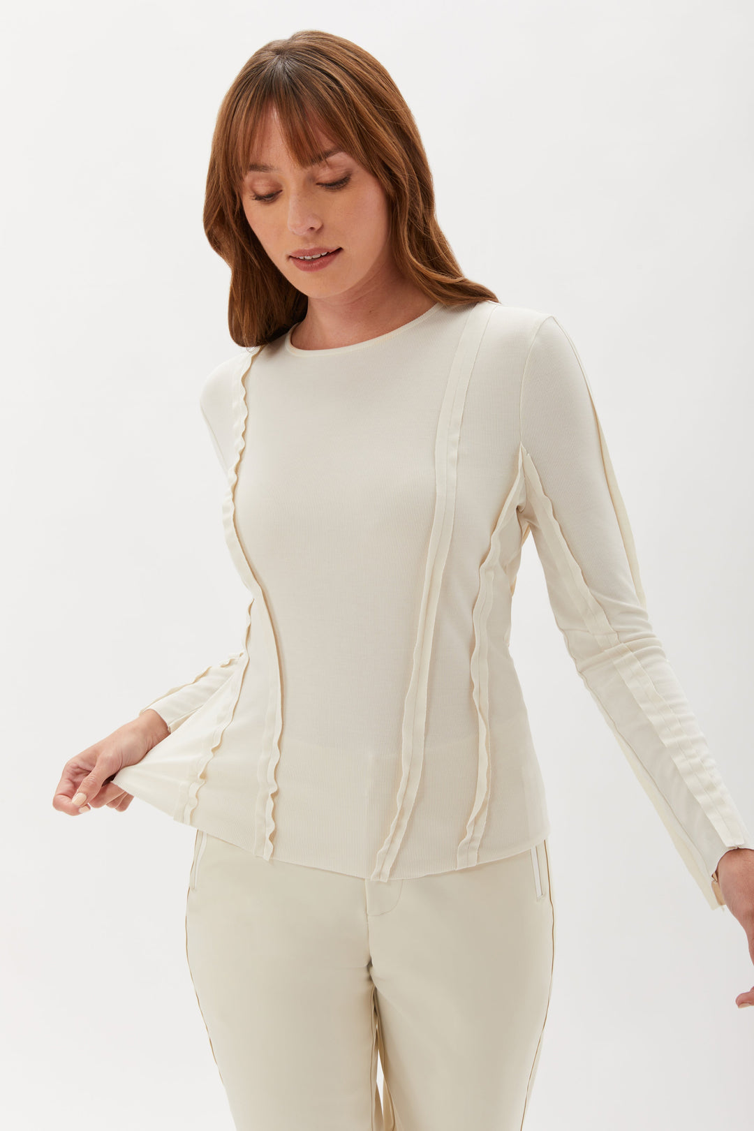 Exposed Seam Long Sleeve Top - Natural