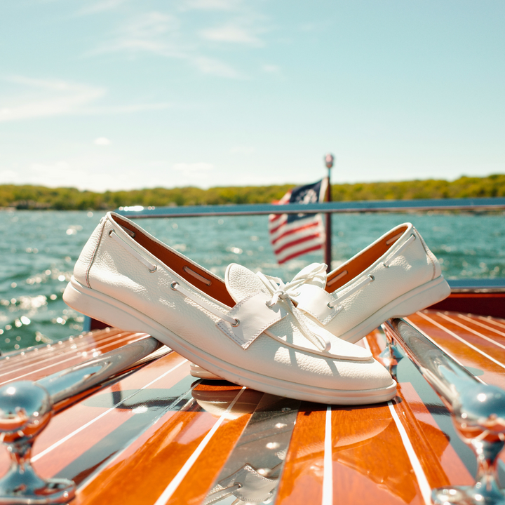 Women's White Pebbled Leather Barca Yacht Loafer