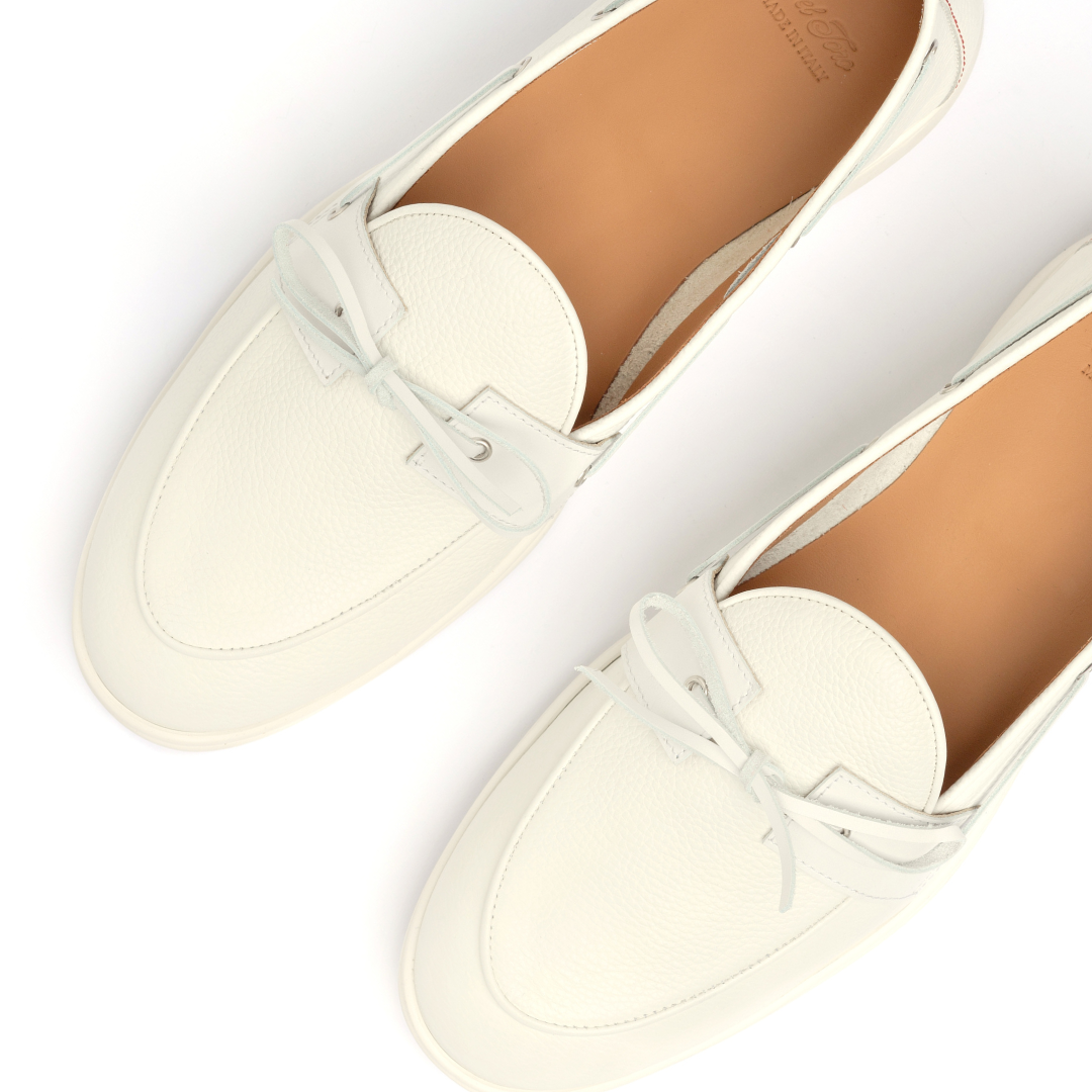 Women's White Pebbled Leather Barca Yacht Loafer