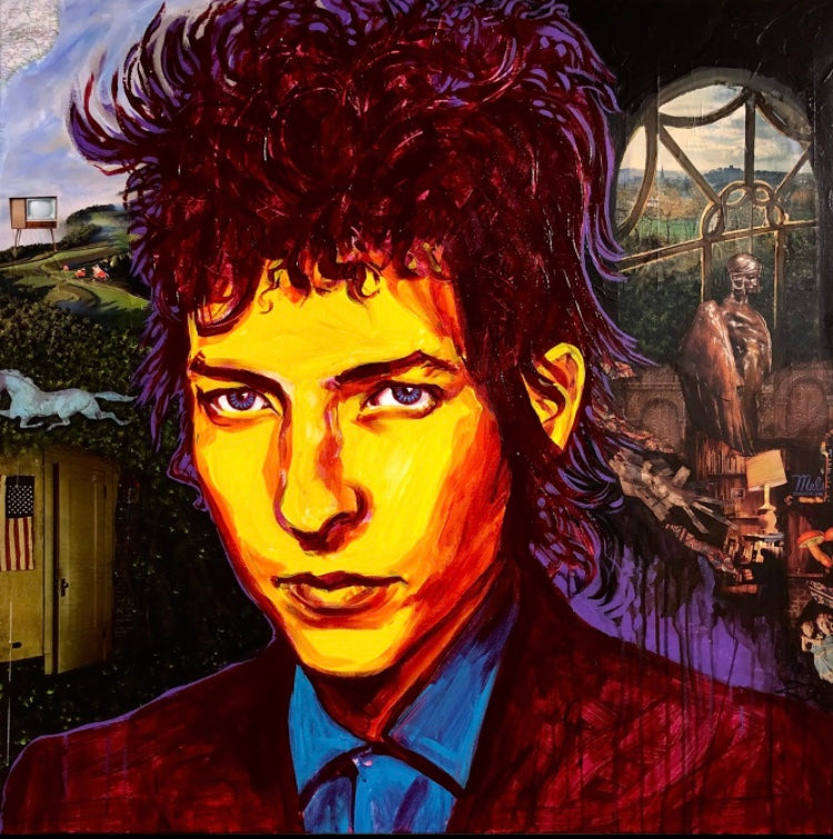 Bob Dylan Painting with Collage Portrait