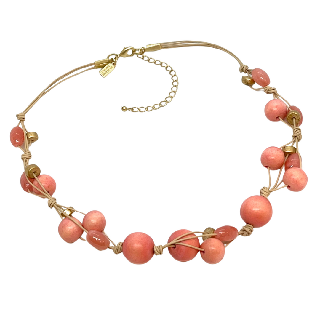 Peach Wood Woven Necklace