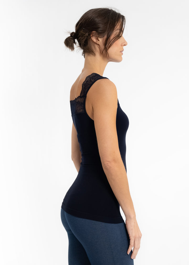 Lace Inset Top - Navy