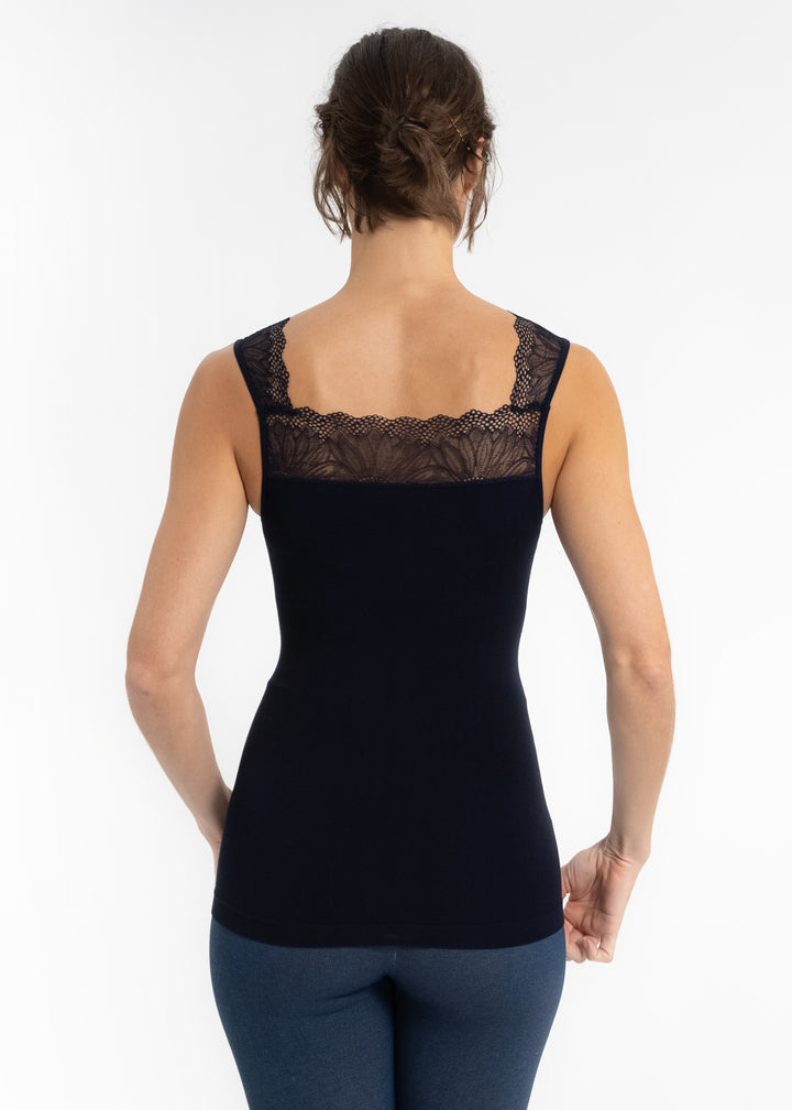 Lace Inset Top - Navy