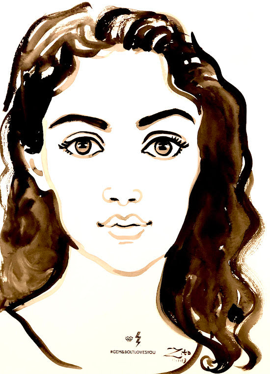 Dark Haired Girl Watercolor Portrait