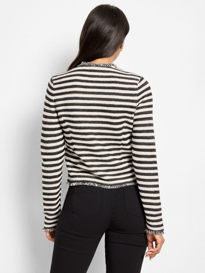 Striped Fringe Mix Femme Knit Jacket