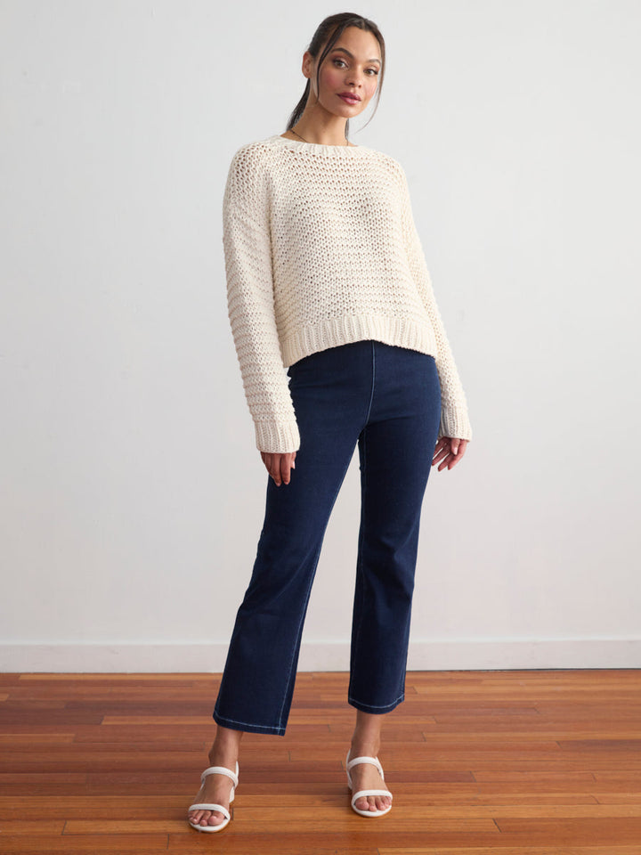 Denim Crop Flare Pant - Navy