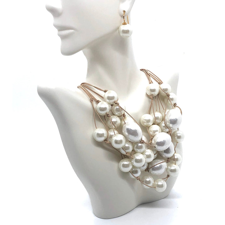 Cotton And Glass Pearl  Multi Strand Necklace