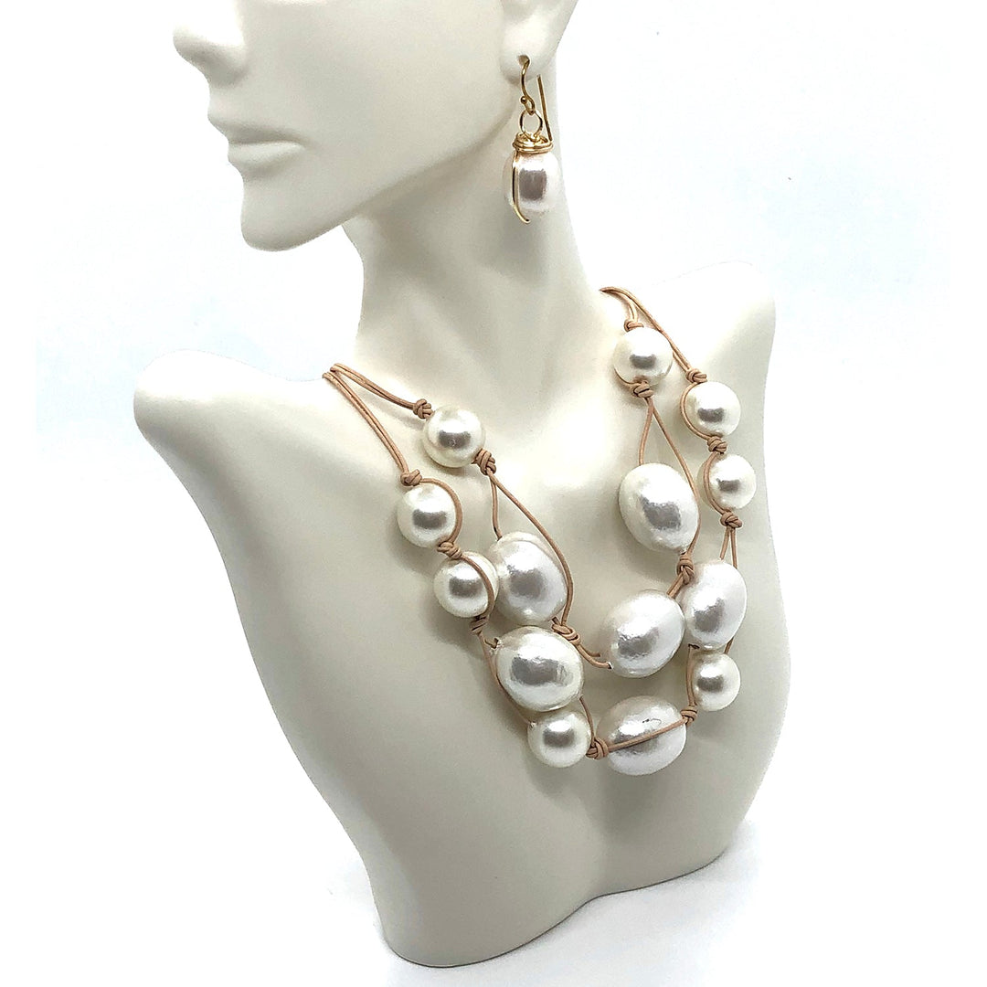Cotton And Glass Pearl Necklace