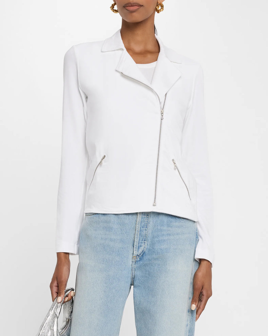 Zip-Front French Terry Moto Jacket - Blanc