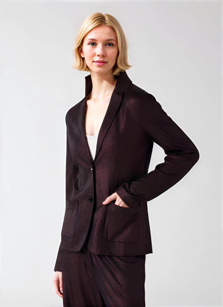 Metallic 2 Button Jacket - Aubergine