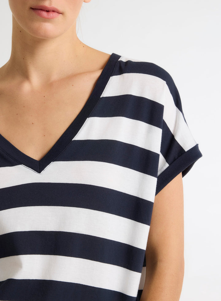 Short Sleeve Organic Cotton Stripe Shirt - Marine