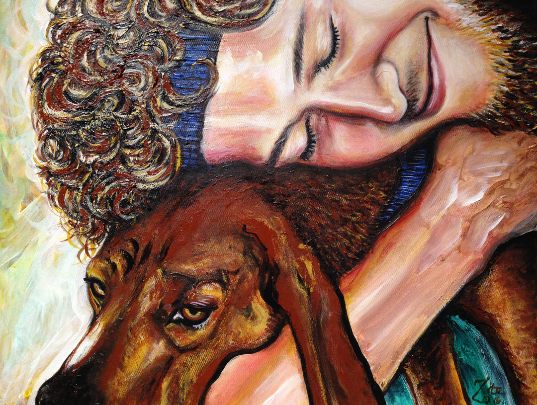 Man And Dog Acrylic Portrait