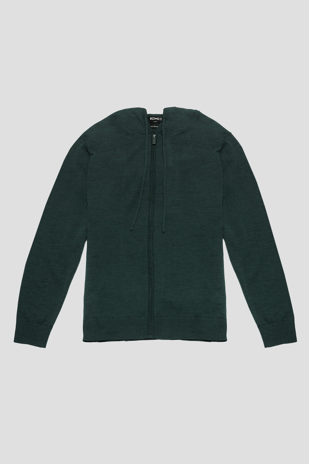 Merino Wool Full Zip Hoodie Sweater - Hunter Green