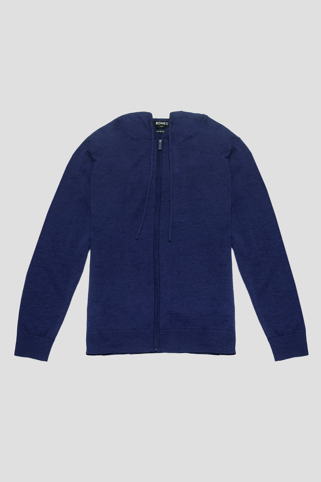 Merino Wool Full Zip Hoodie Sweater - Navy