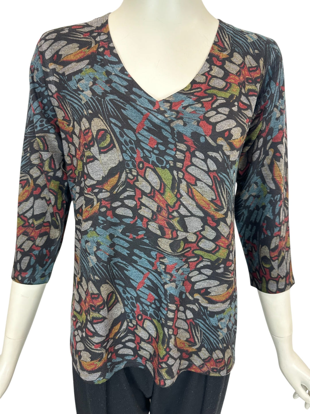 Abstract Butterfly Print V-Neck Top