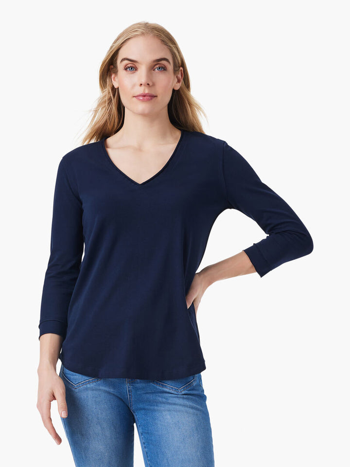 NZT 3/4 Sleeve Roll V Tee - Dark Indigo