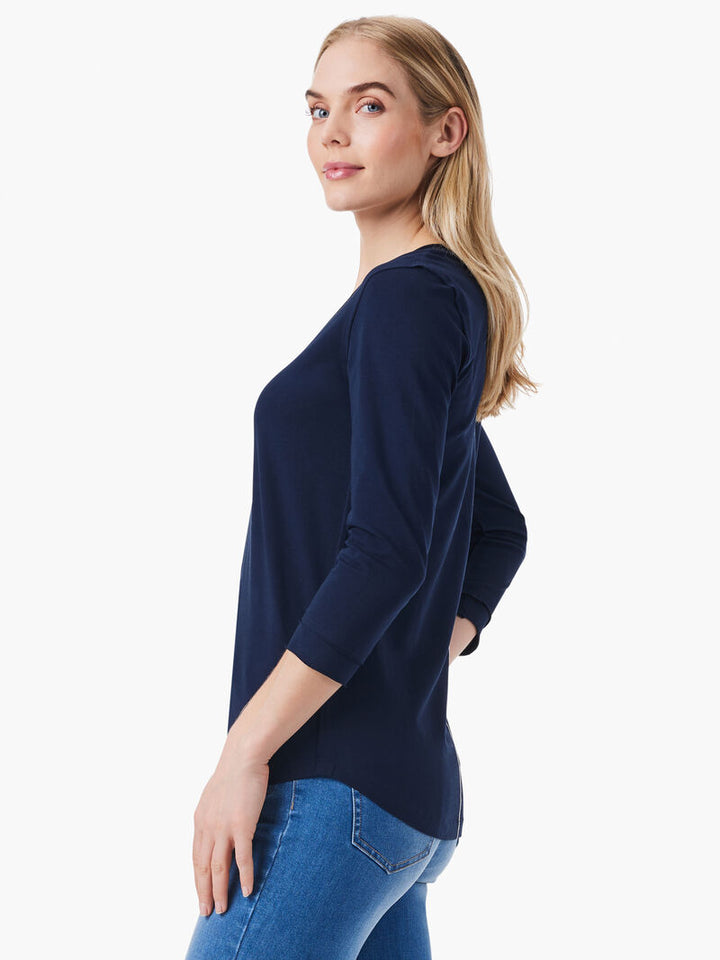NZT 3/4 Sleeve Roll V Tee - Dark Indigo