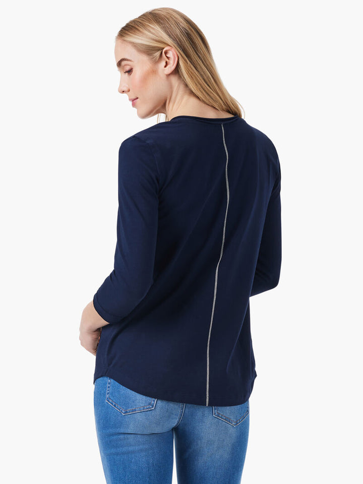 NZT 3/4 Sleeve Roll V Tee - Dark Indigo