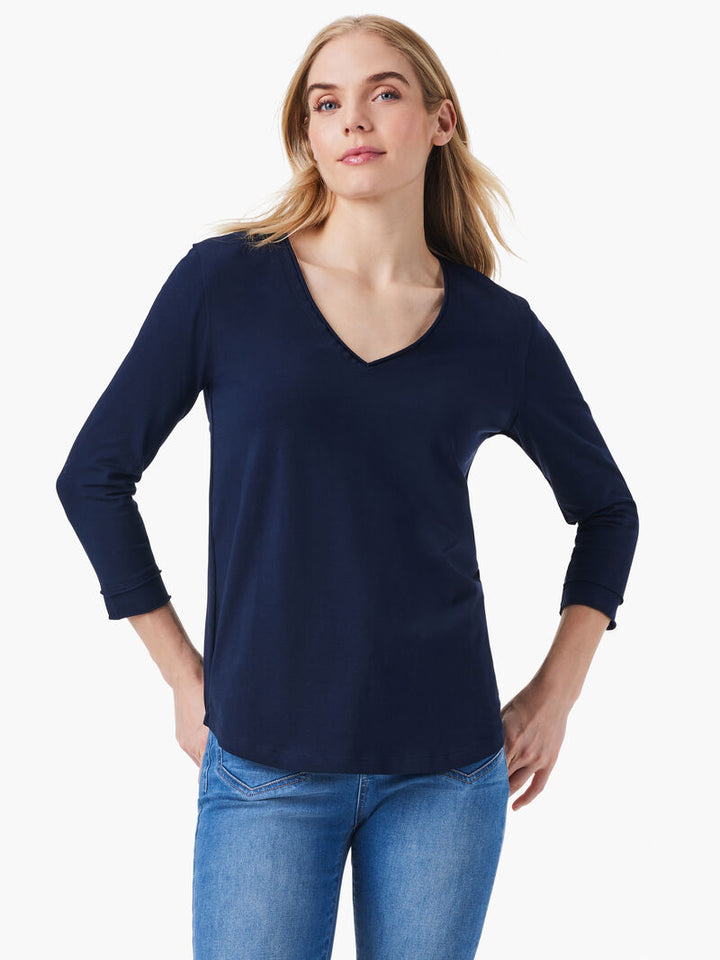 NZT 3/4 Sleeve Roll V Tee - Dark Indigo