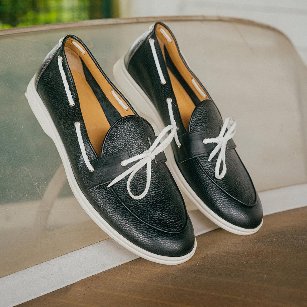 Women's Black Pebbled Leather Barca Yacht Loafer