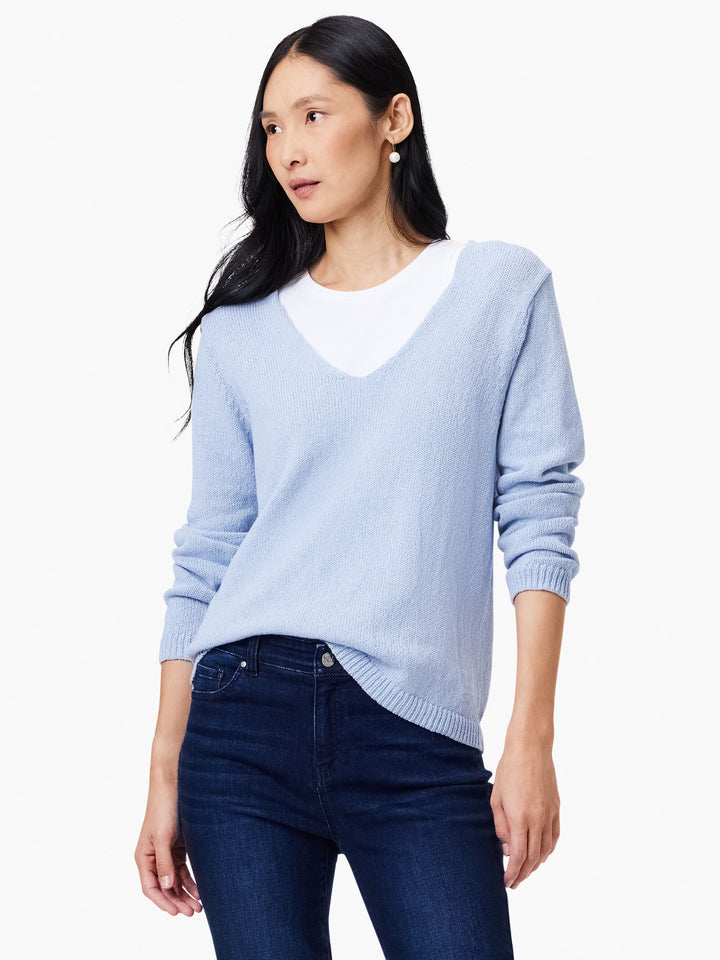 Cotton Cord Soft V-Neck Sweater - Powder Blue