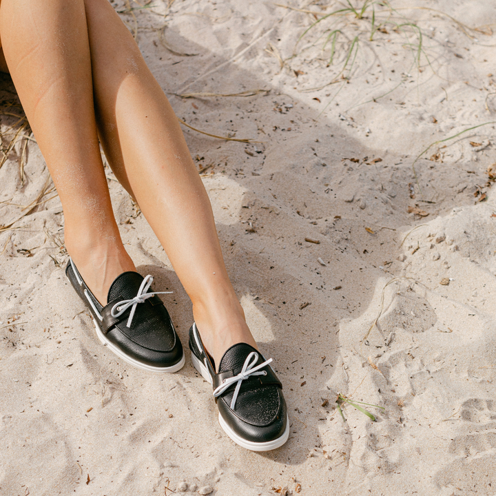 Women's Black Pebbled Leather Barca Yacht Loafer