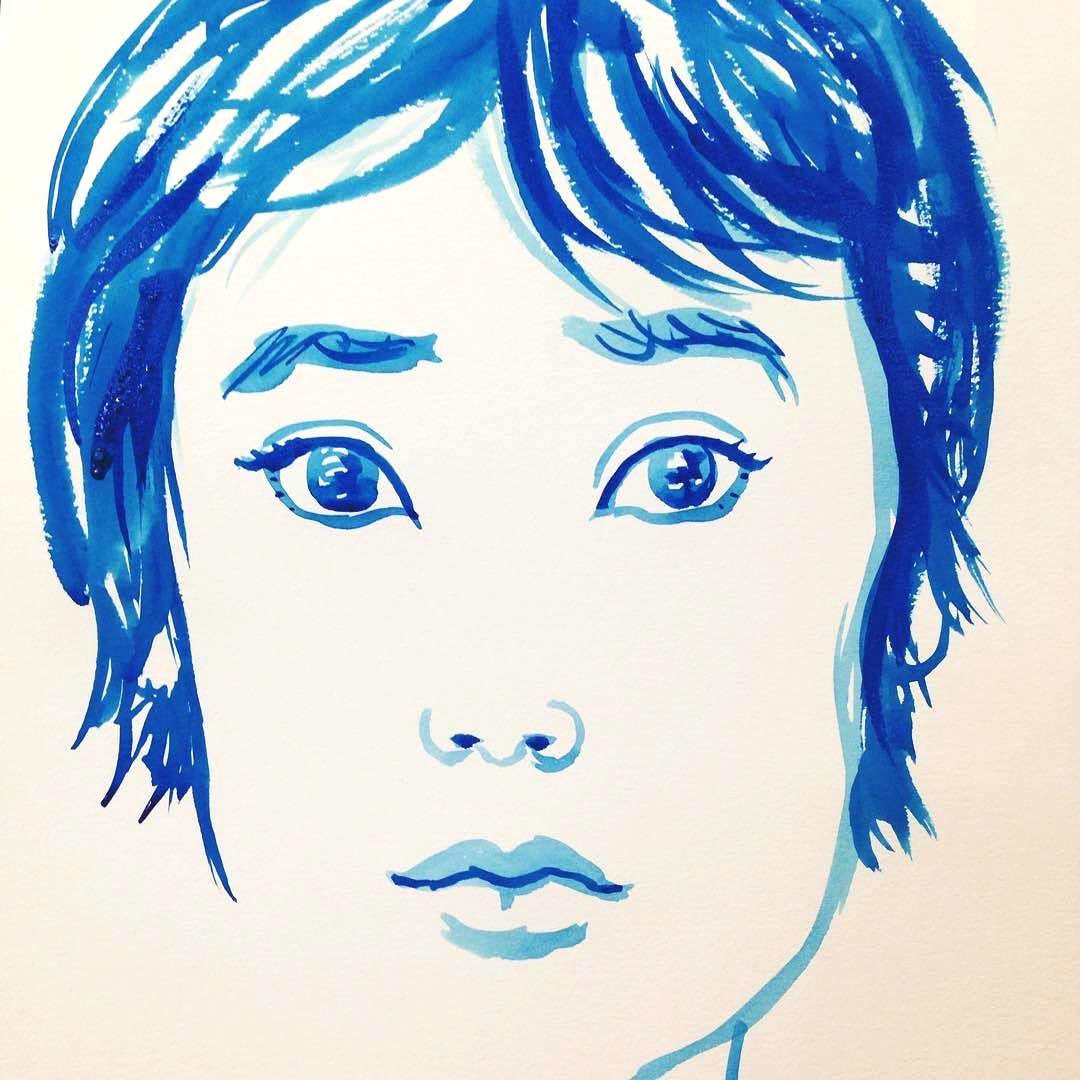 Blue Teen Watercolor Portrait
