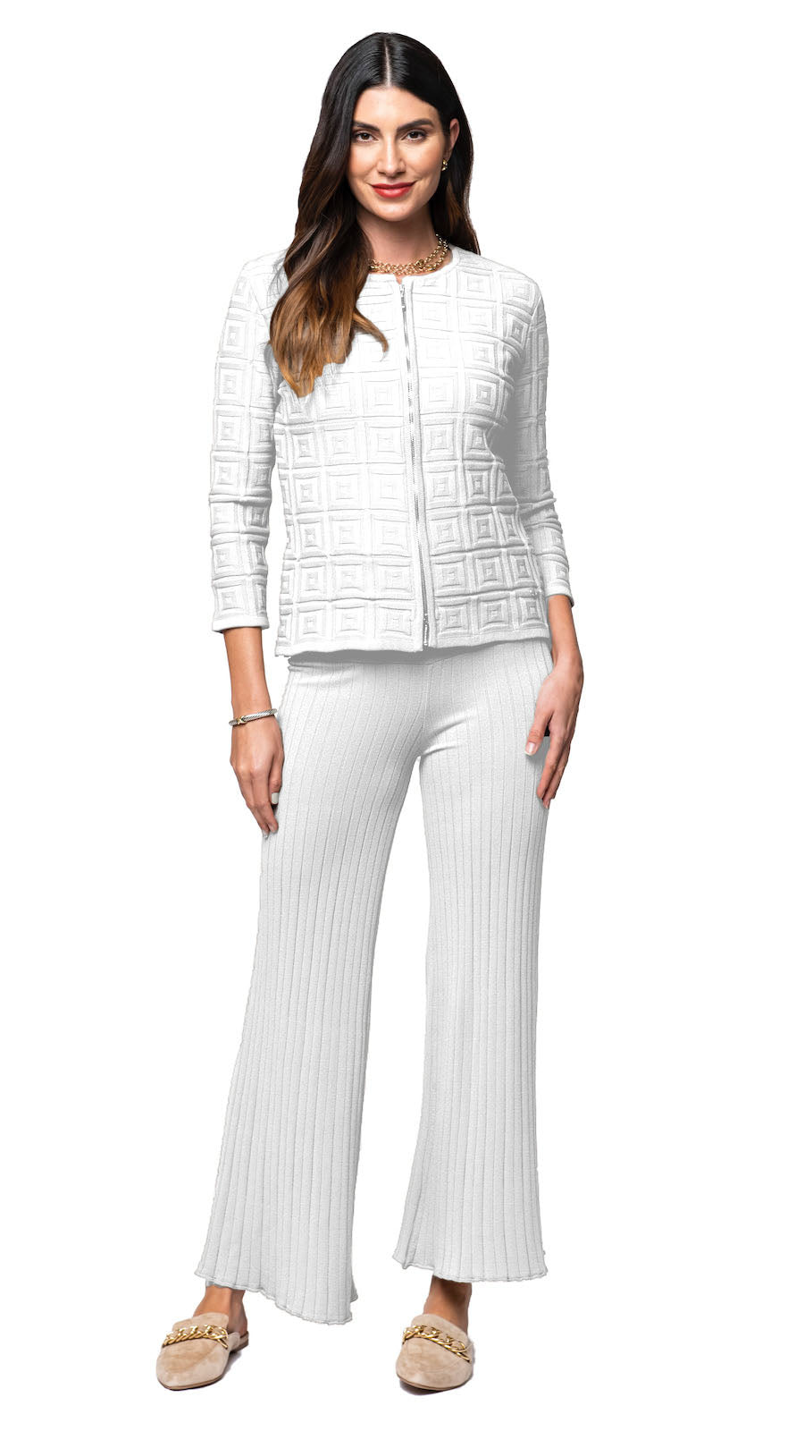 Zia Square-Detail Knit Jacket ; White