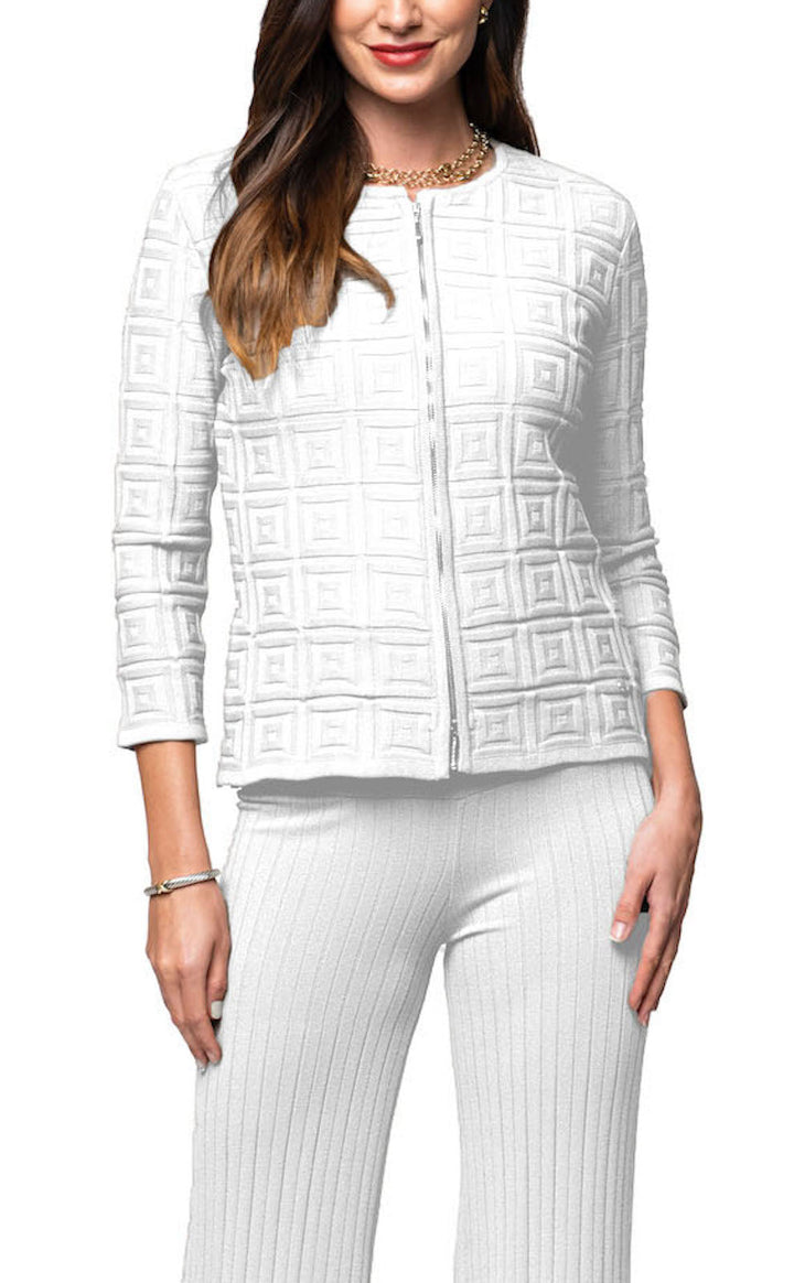 Zia Square-Detail Knit Jacket ; White