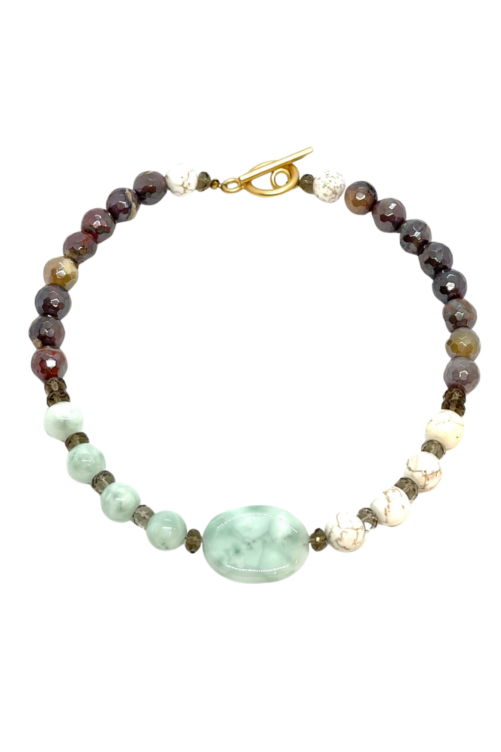 Angelite, White Magnesite, and Mookaite Beaded Necklace