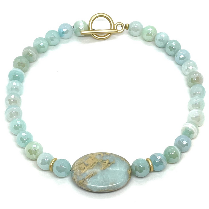 Glazed Amazonite With Blue Aqua Terra Center Stone Necklace
