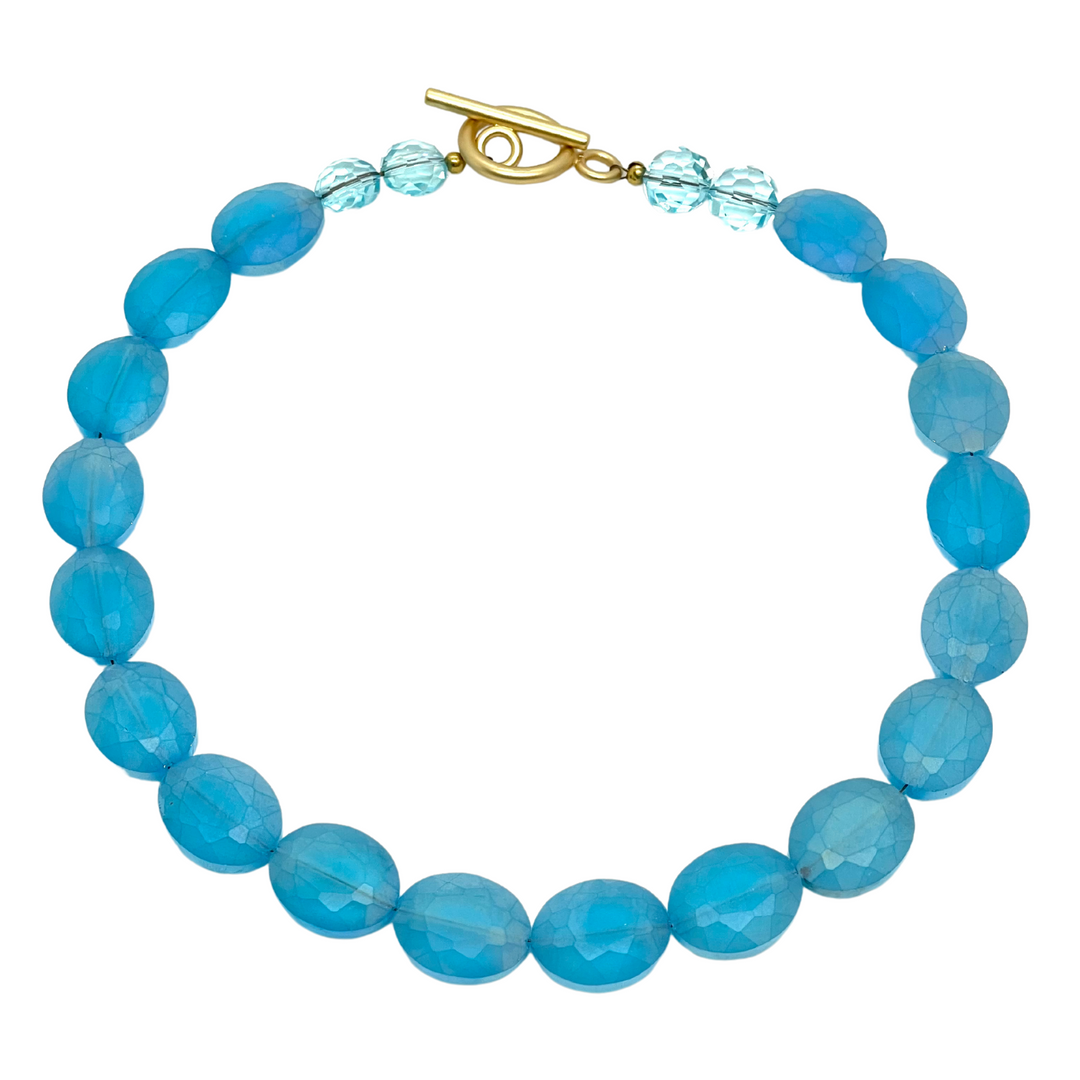 Matte Aqua Oval Crystal Necklace