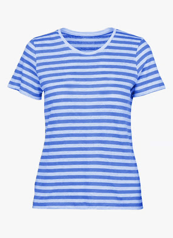 Short Sleeve Stripe Linen Crew Shirt - Abyss