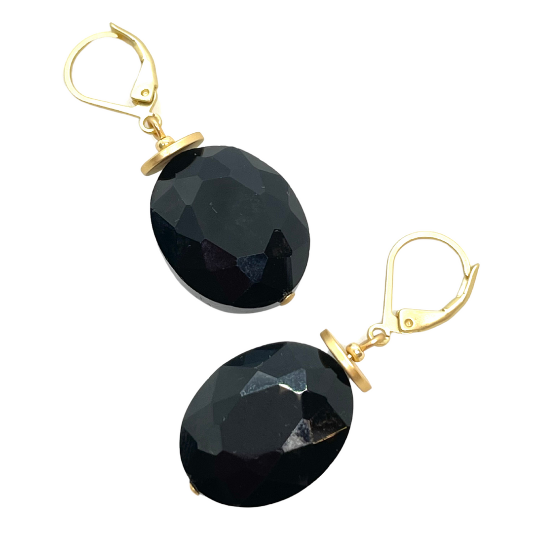 Black Crystal Lever Back Earrings