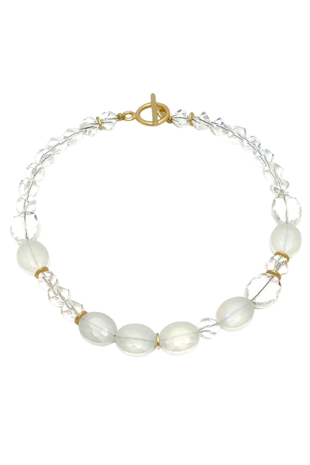 Matte White and Clear Crystal Beaded Necklace