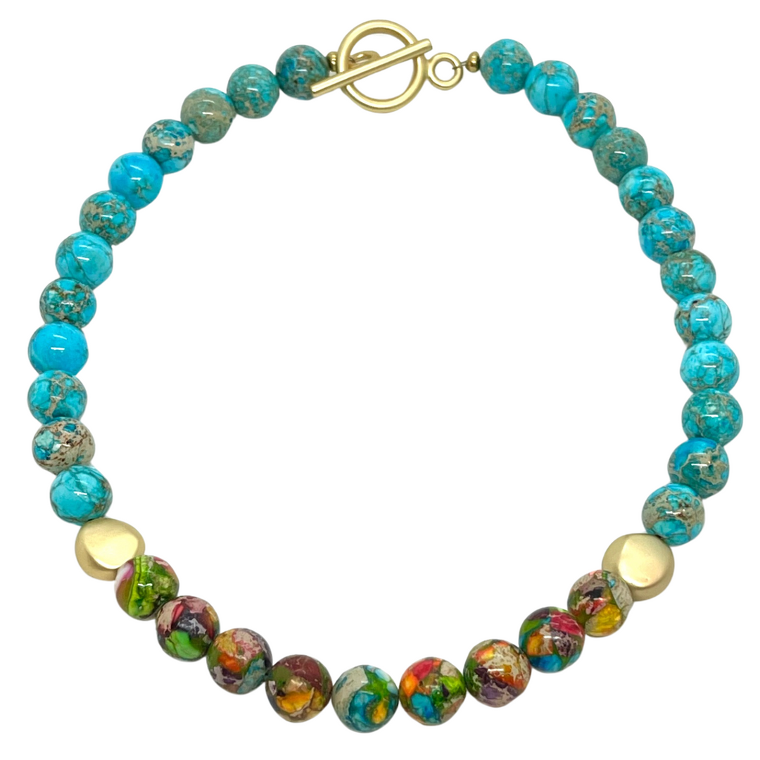 Confetti Jasper and Turquoise Aqua Terra Beaded Necklace